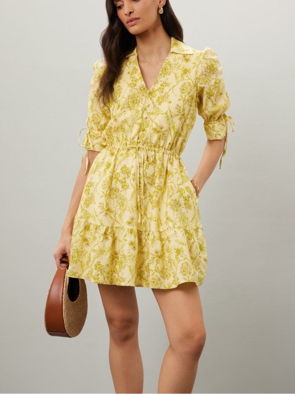 Anthropologie Hutch Grant Short Sleeve Linen Floral Mini Dress Large
